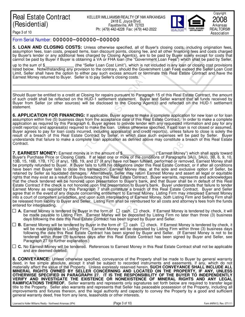 Arkansas real estate contract residential pdf form
