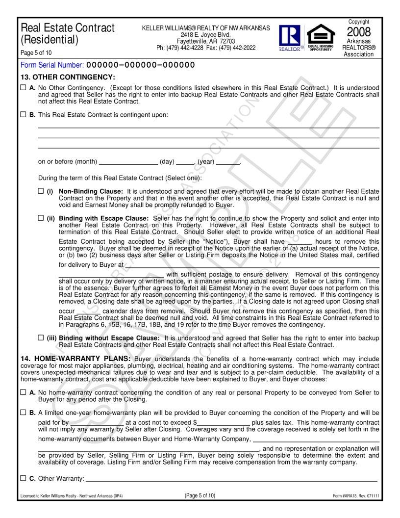 Arkansas real estate contract residential pdf form