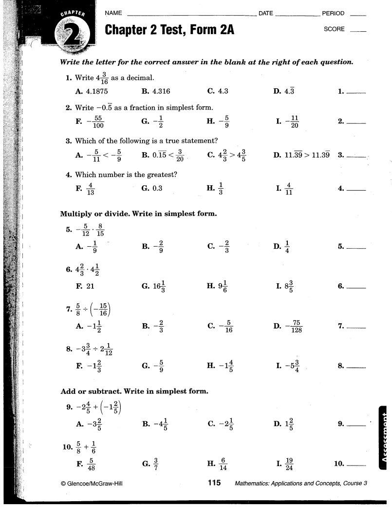 Mathematics chapter 2 test 2a pdf form