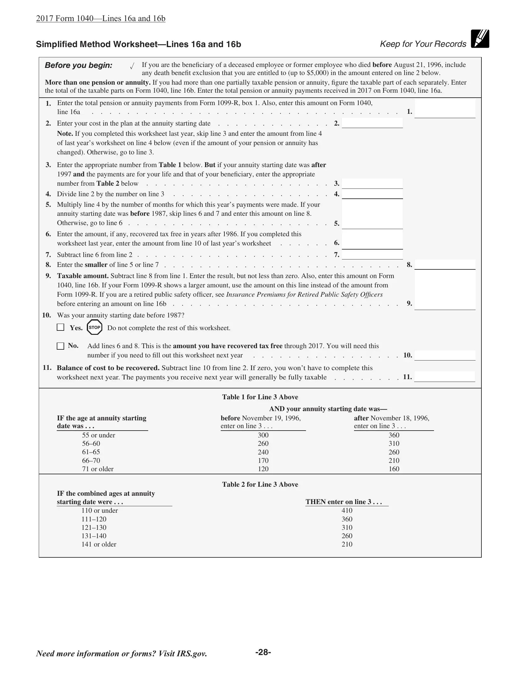 1040 simplified method worksheet pdf form