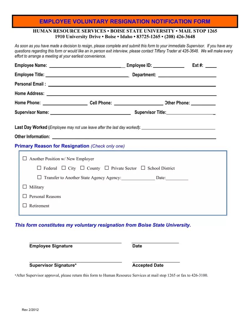 voluntary resignation form fill out printable pdf forms online
