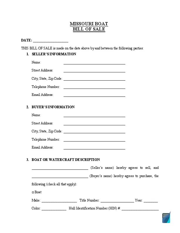 free missouri bill of sale forms formspal