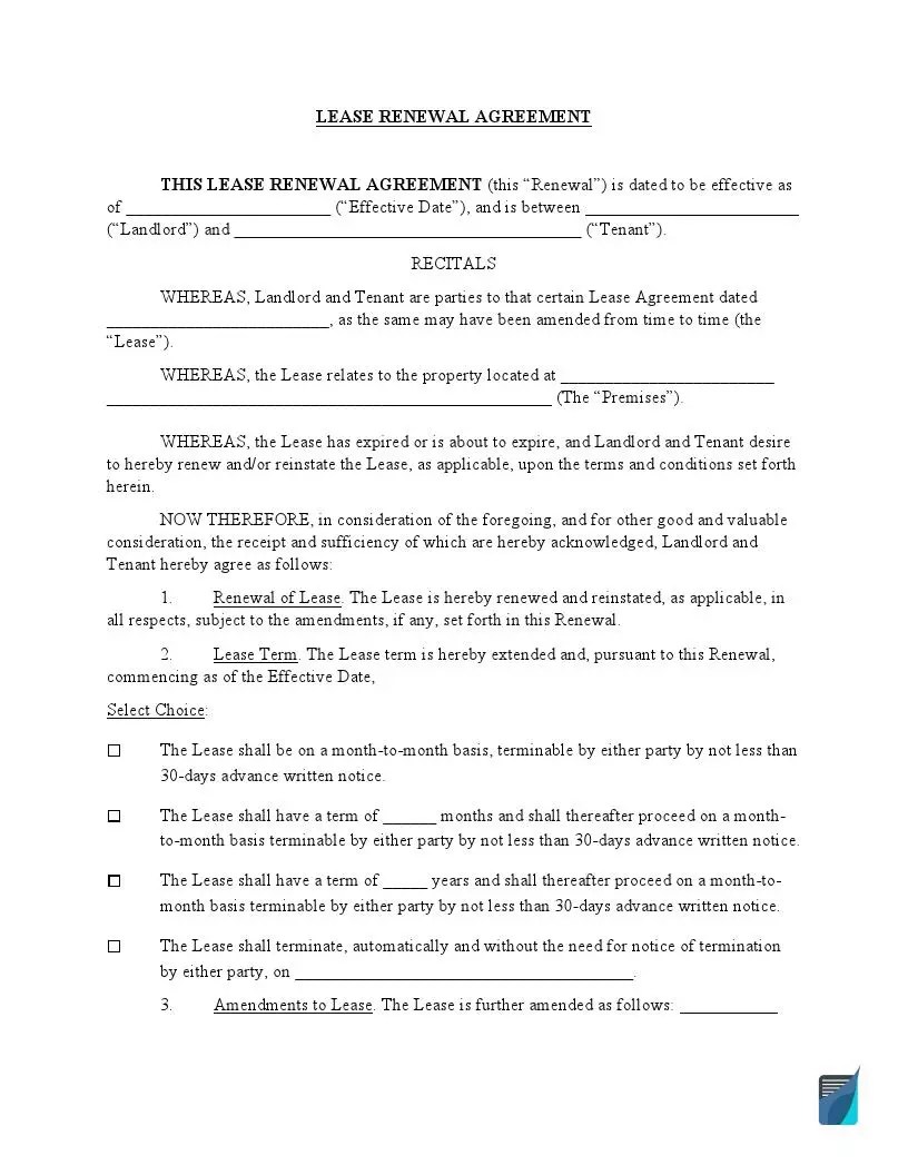 Free lease renewal agreement form ⇒ renew rental contract