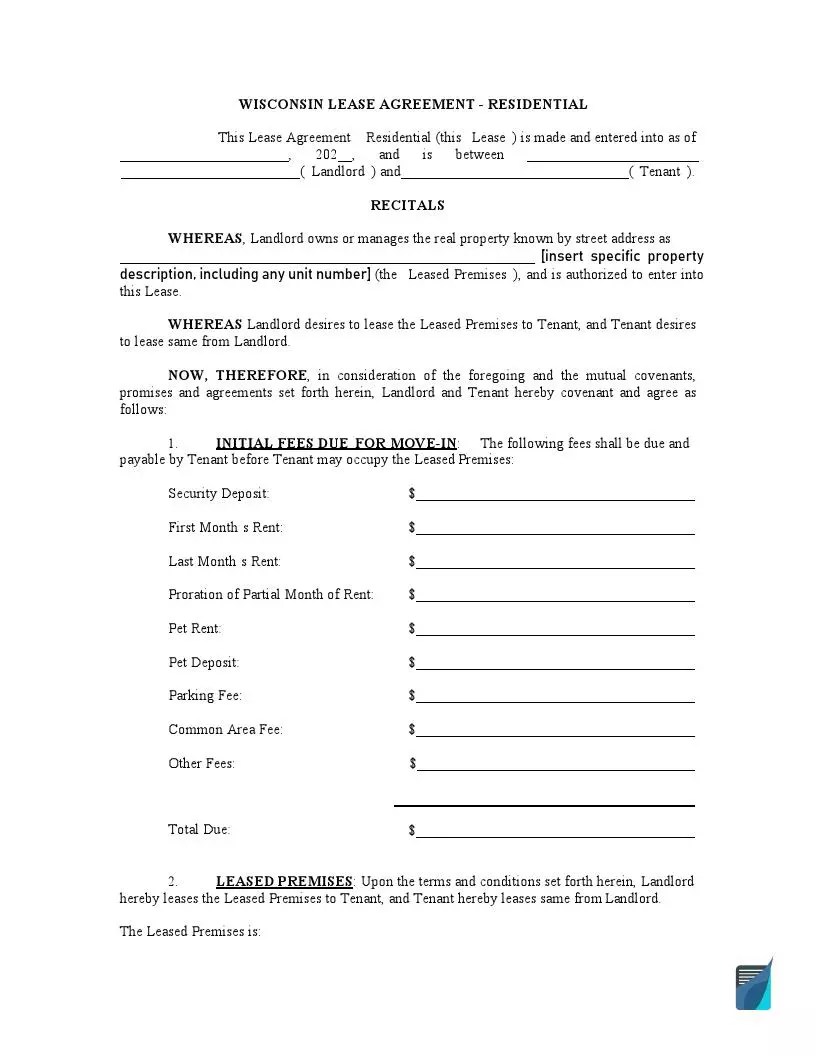 Vacation Rental Lease Agreement Template