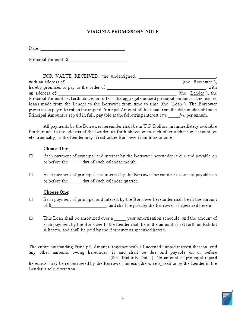 free virginia promissory note template sample pdf form