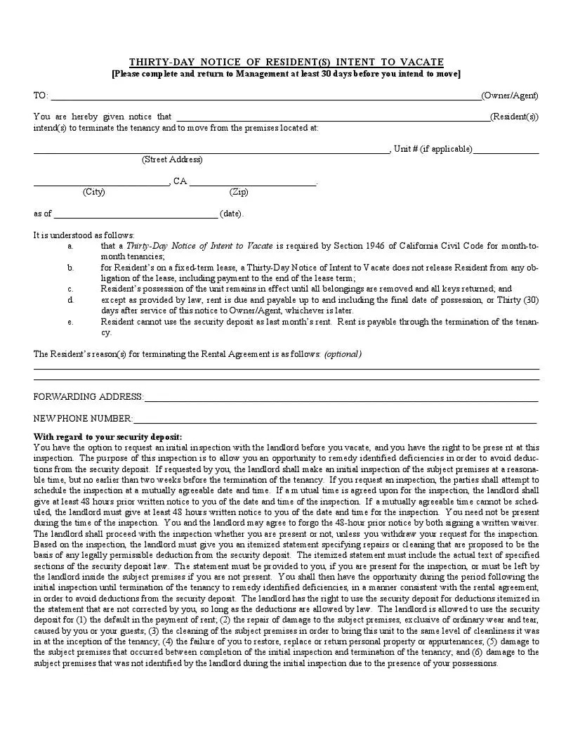 free california lease termination form ca 30 day notice formspal