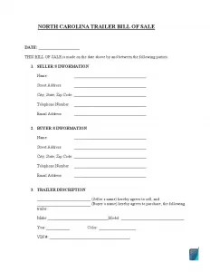 free north carolina trailer bill of sale form pdf formspal