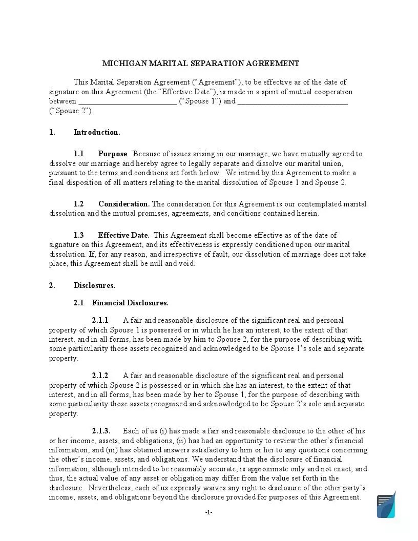michigan divorce marital settlement agreement form pdf