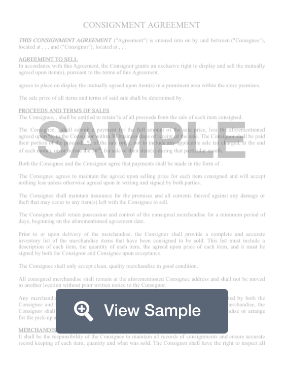Consignment Contract Agreement Template Pdf Sample Formswift