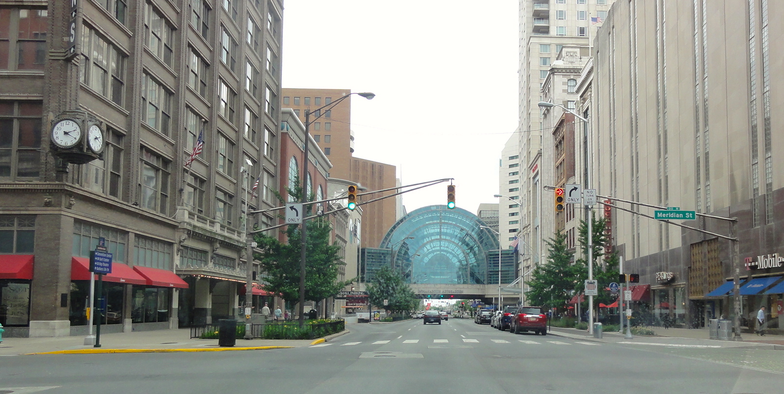 In Indianapolis, we crossed under this cool glass-enclosed Arts Garden.