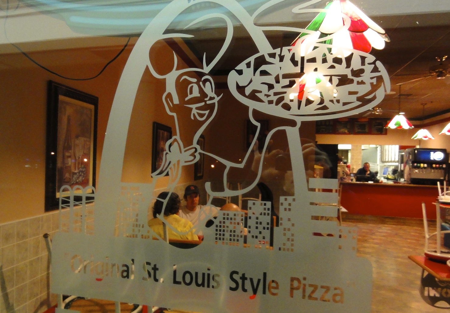 The night we got to the St. Louis area, it was pouring rain, so we went out for pizza at a "St. Louis Style Pizza" restaurant -- not something I remembered from our time living there, but still a neat experience. St. Louis style pizza, it turns out, has thin crust and provolone cheese -- ironically, something I associate with Maryland because of Ledo's; In St. Louis, we normally got Domino's.