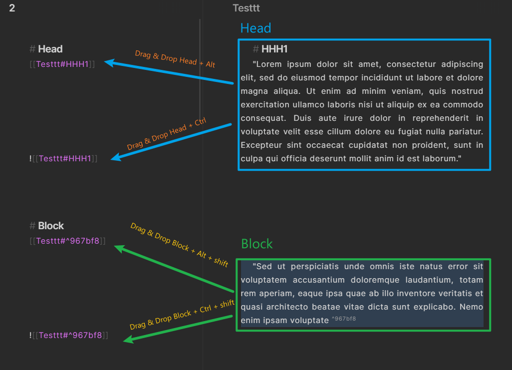 Drag &amp; Drop + shortcut for Head reference &amp; embed AND Block reference &amp;  embed - Feature requests - Obsidian Forum