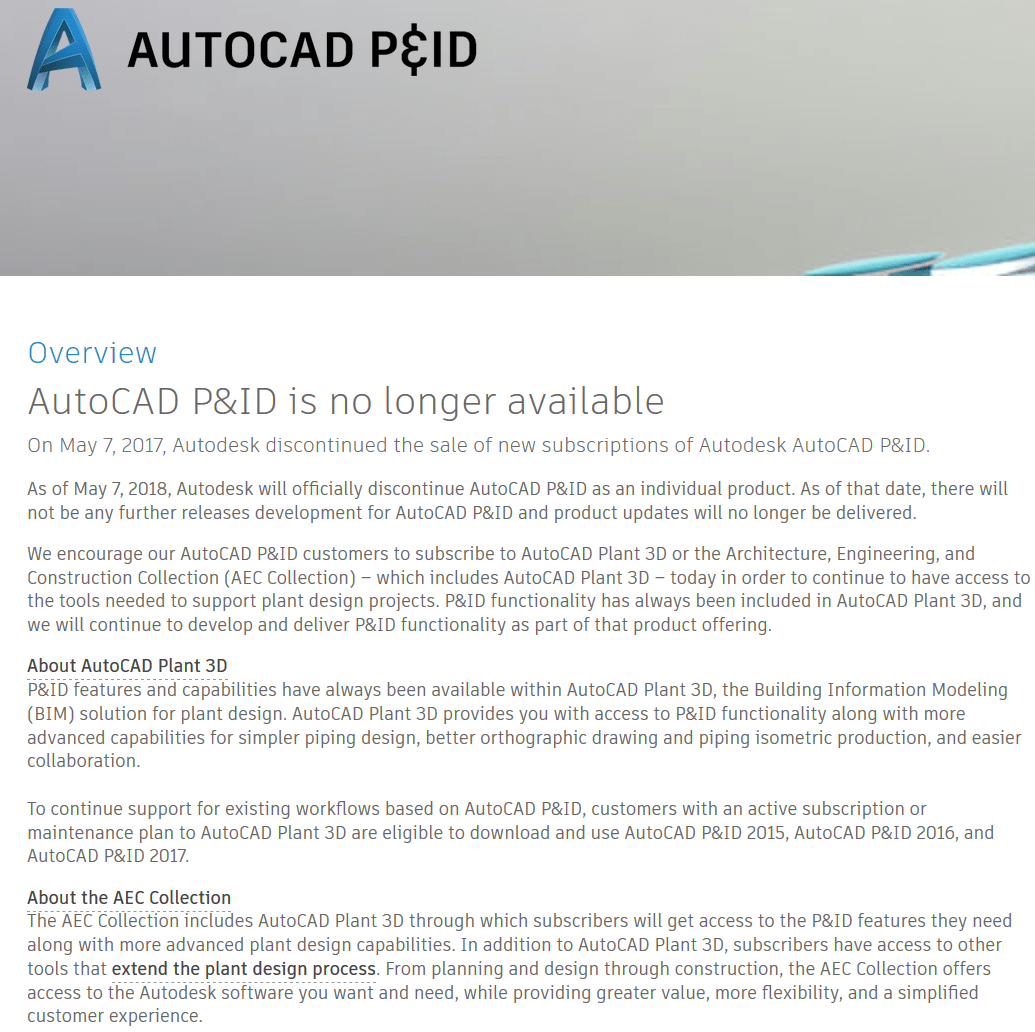Plant 3d discontinued?