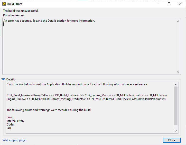 Application Builder Error 40 When Attempting To Build An Installer
