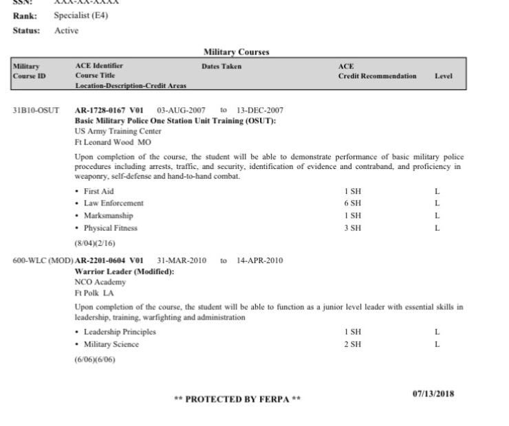 Military applicants and joint service transcript