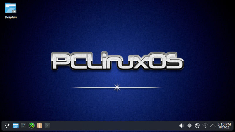 The KDE Plasma desktop on PCLinuxOS without menus.