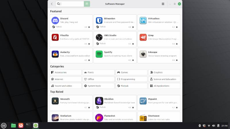 The Software Manager in Linux Mint 22.2 Cinnamon provides any additional software you might need.