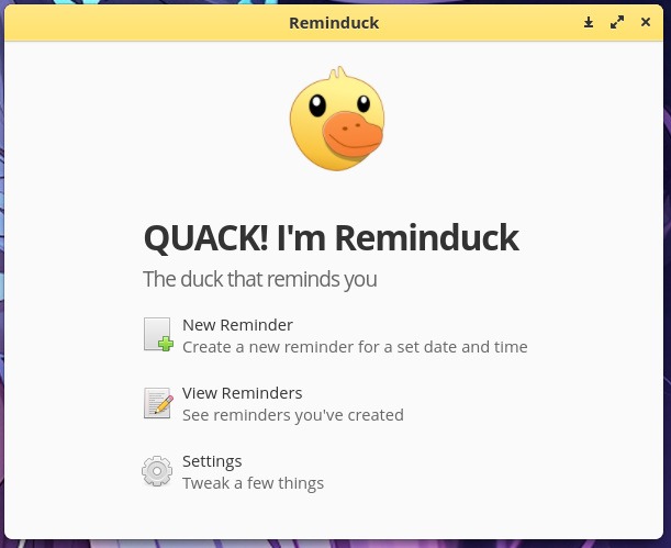 Reminduck main screen.