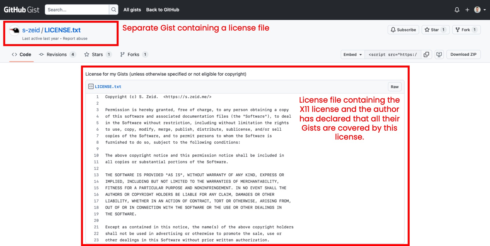 separate license file in the same author Gists