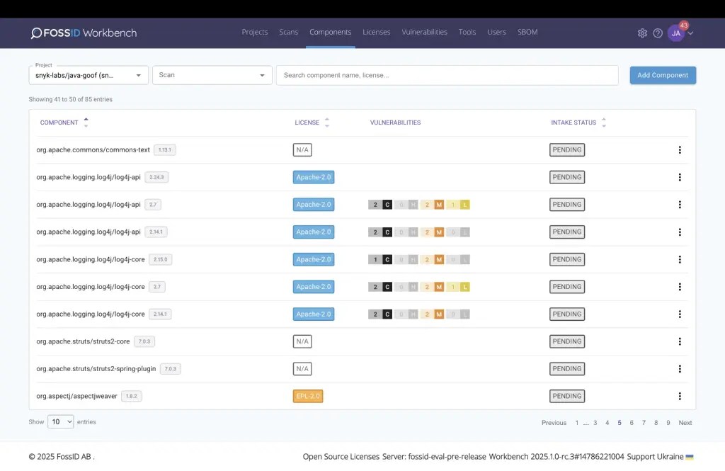 product vulnerabilities bar