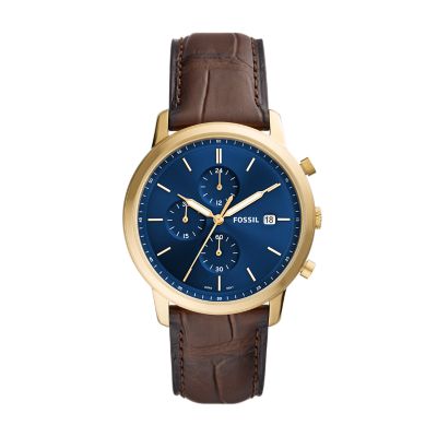 Minimalist chronograph brown croco eco leather watch