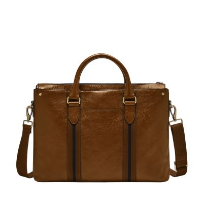 Fossil Defender Double Zip Workbag Leather Messenger Bag Briefcase Portfolio Brown One Size Walmart 