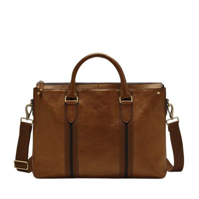 Fossil Bags Fossil Haskell Single Zip Brown Leather Briefcase Poshmark 