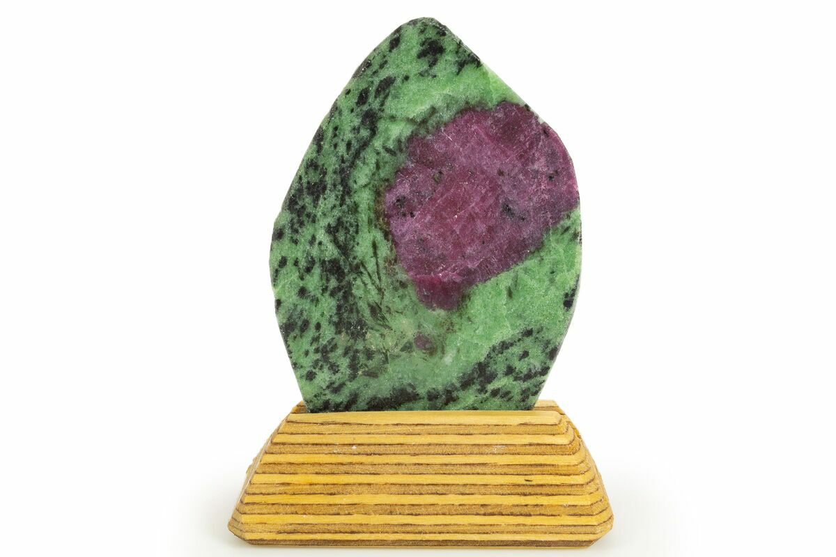 3.1" Polished Ruby In Zoisite Slice w/ Wood Stand - Tanzania