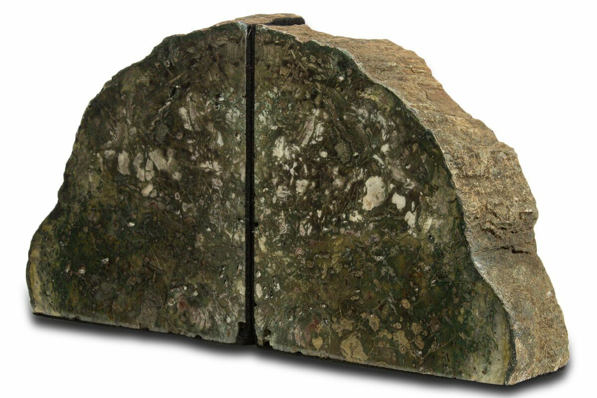 5.6" Green Jasper Replaced Petrified Wood Bookends - Oregon