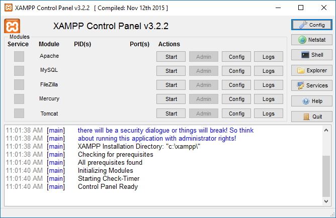 xampp control panel windows 10