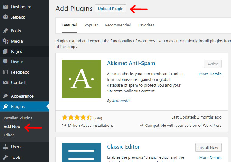 uploading plugin from WordPress Dashboard