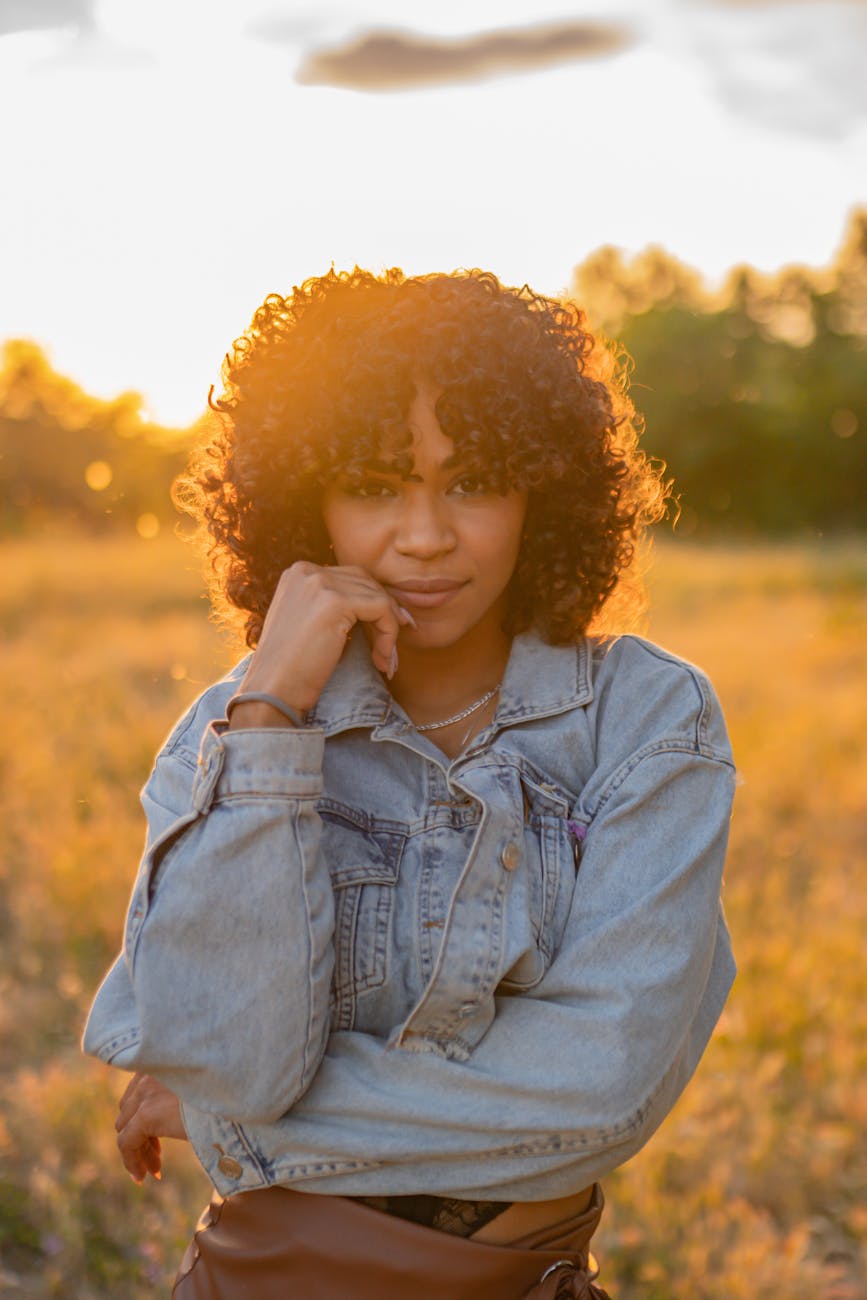 pretty young woman in denim jacket