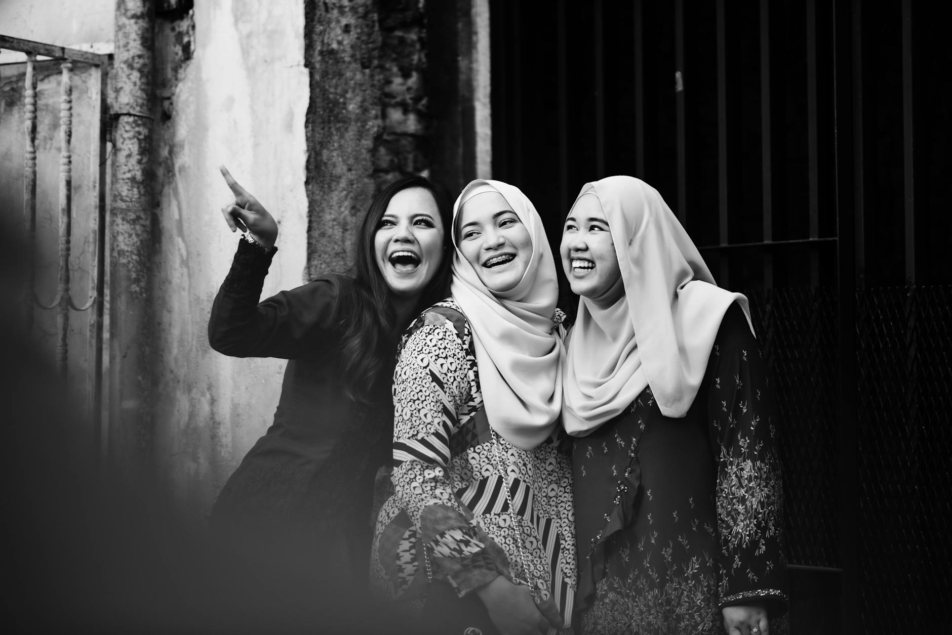 monochrome photo of women