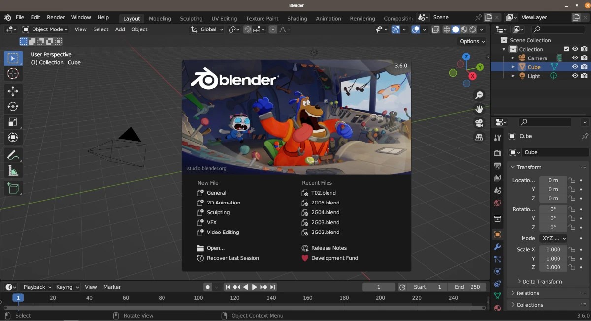 Blender 3.6 default interface
