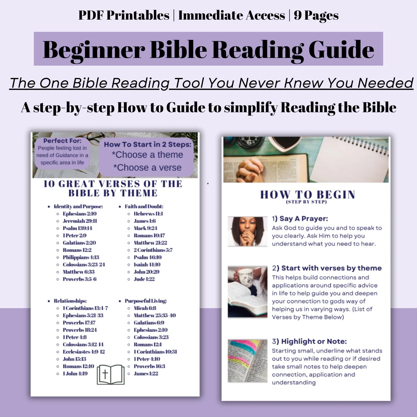 Beginner Bible Reading Guide Digital Printable Fountain Bible