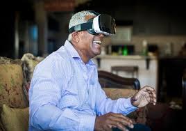Senior citizen enjoying a virtual tour of Canadian music festival