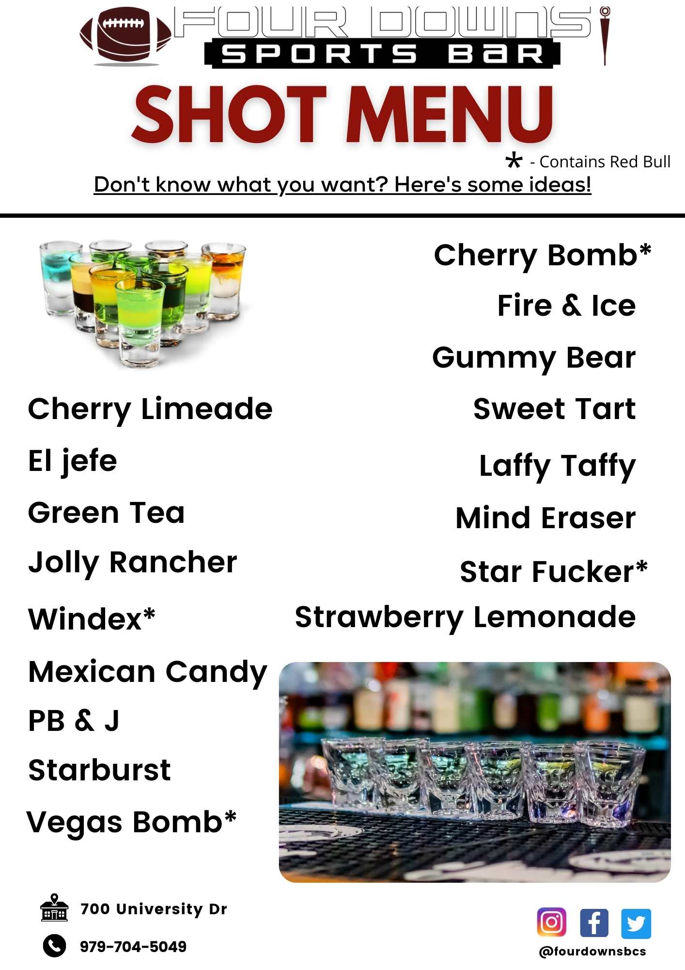 Drink Menu Four Downs Sports Bar