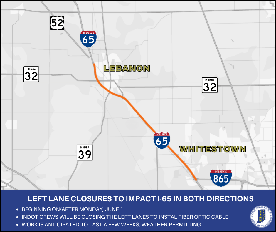 Look For Overnight Lane Closures On I 65 In Boone County Fox 59 I65 Boone County Map 