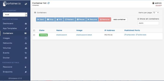 elasticsearch container