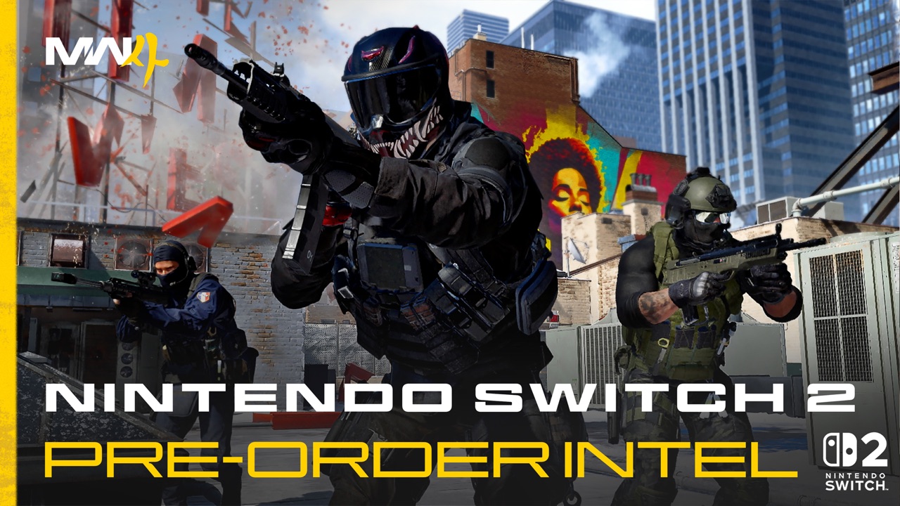『Call of Duty: Modern Warfare 4』Nintendo Switch 2版の予約開始を告知するキービジュアル。市街地の屋上で3人のオペレーターが銃を構えている