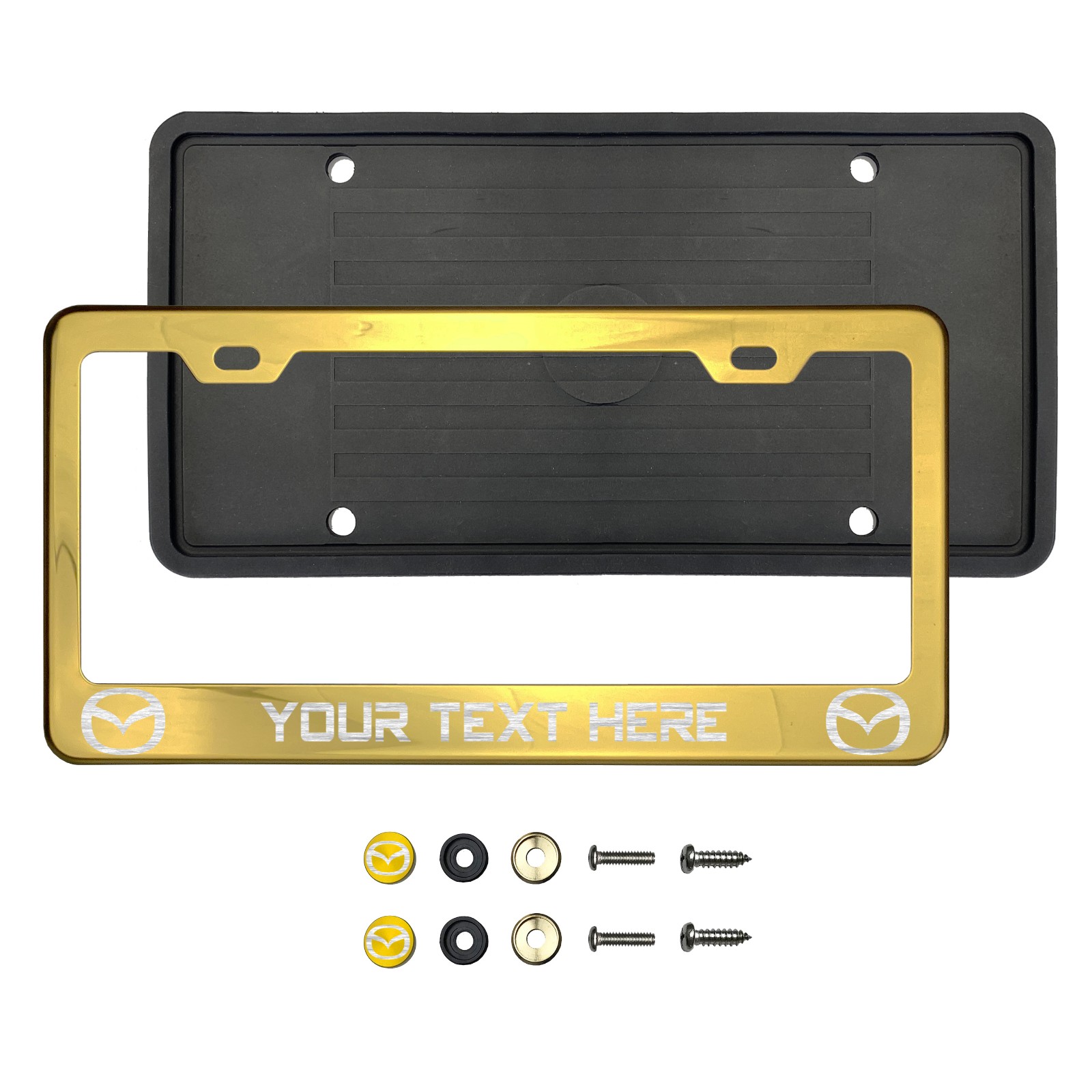 Custom Laser Etched Gold Stainless Steel License Plate Frame Silicone Back Guard - Picture 36 of 49