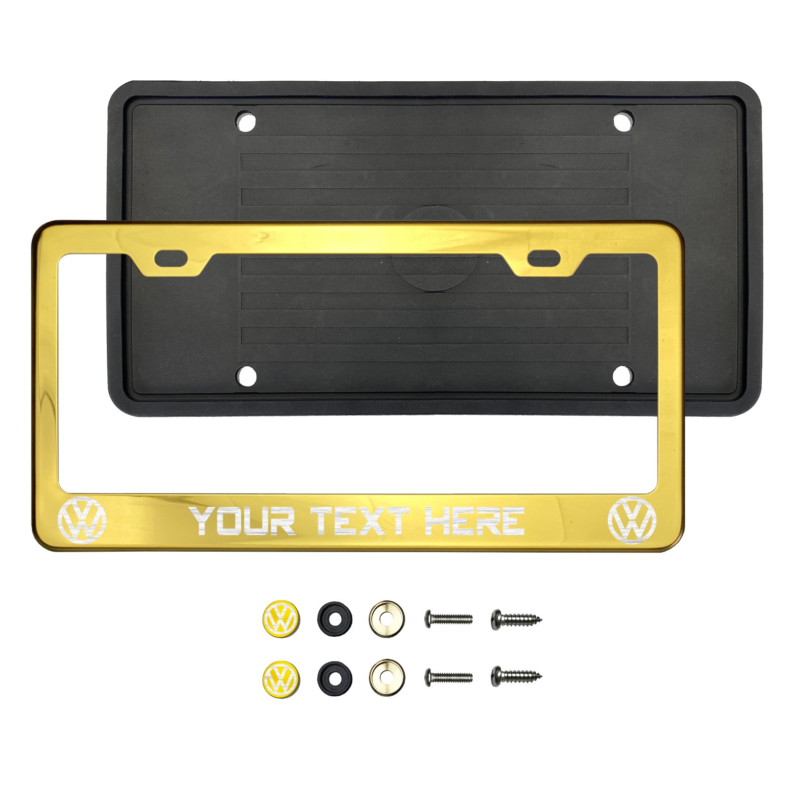 Custom Laser Etched Gold Stainless Steel License Plate Frame Silicone Back Guard - Picture 49 of 49