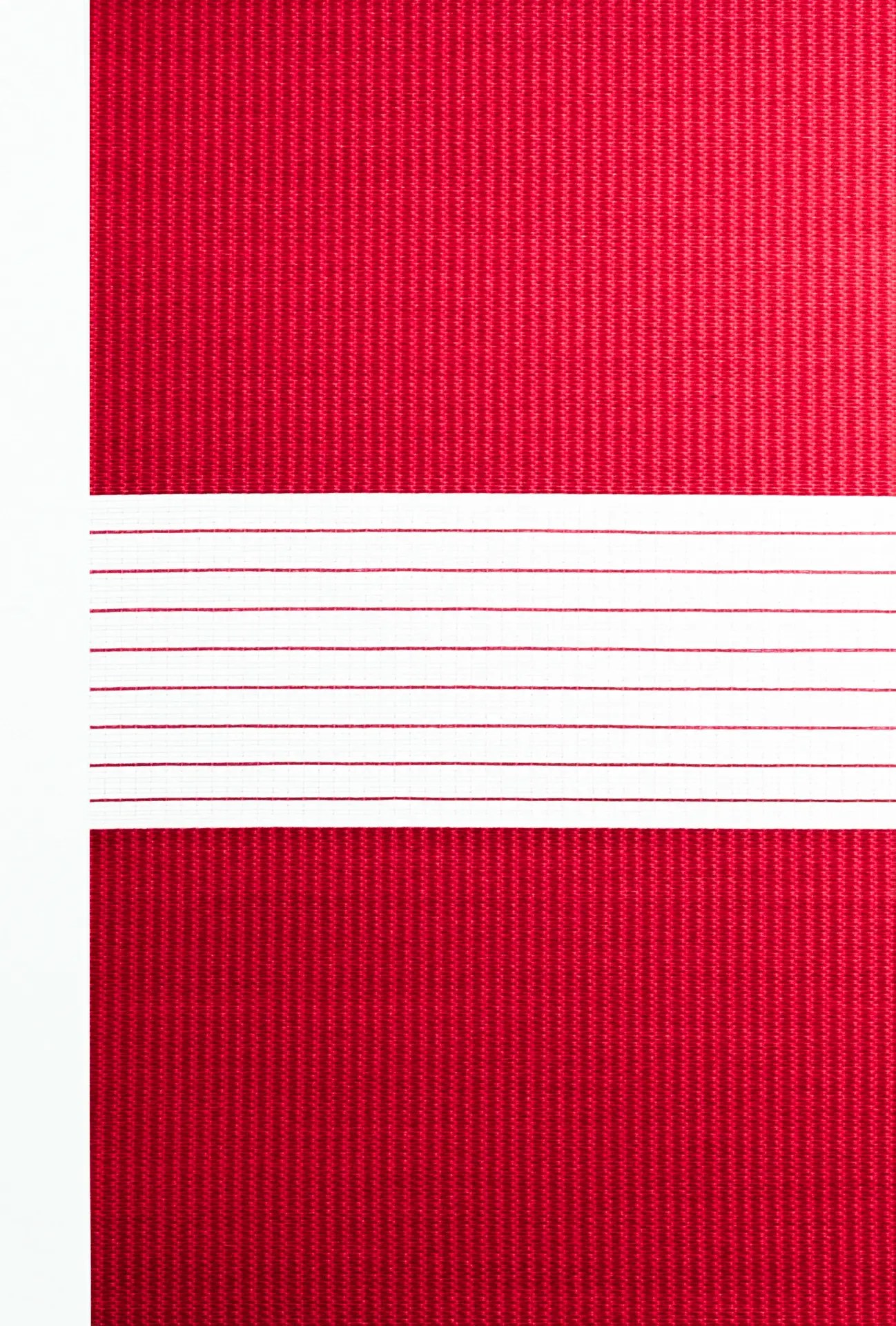 White zebra shade fabric swatch with alternating sheer and solid bands in a soft vertical weave pattern.