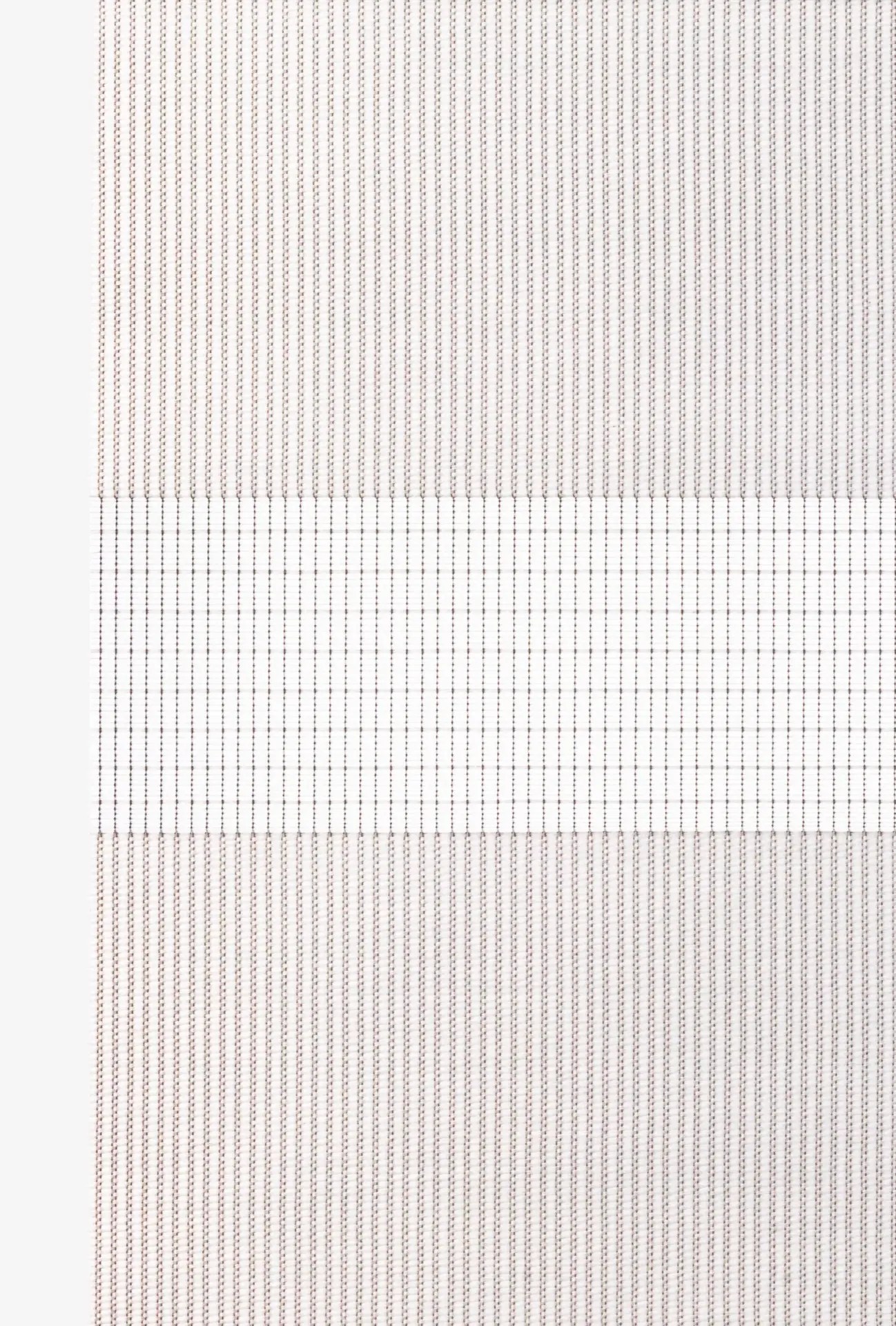 Mist zebra shade fabric swatch featuring subtle gray-beige tones with alternating sheer and solid bands.