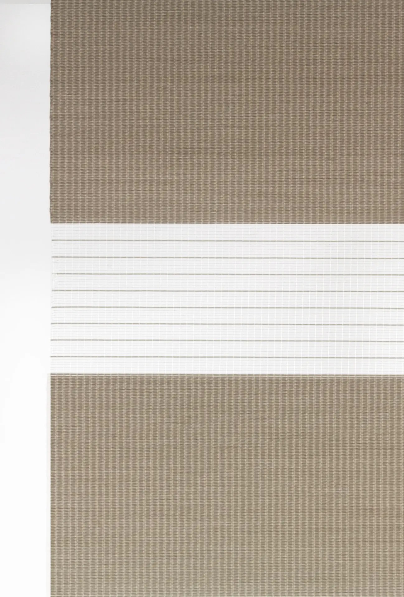 Sand zebra shade fabric swatch with natural beige tones and alternating sheer and solid bands.