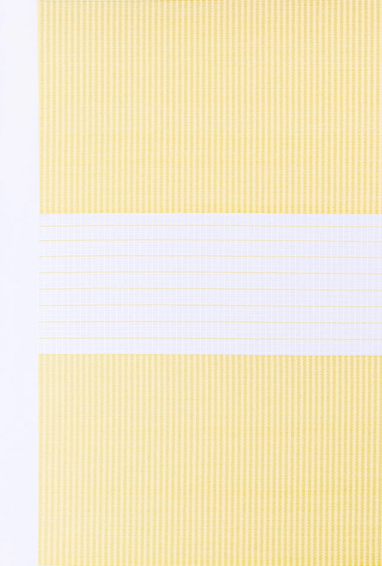 Yellow zebra shade fabric swatch with bright, cheerful tones and alternating sheer and solid bands.