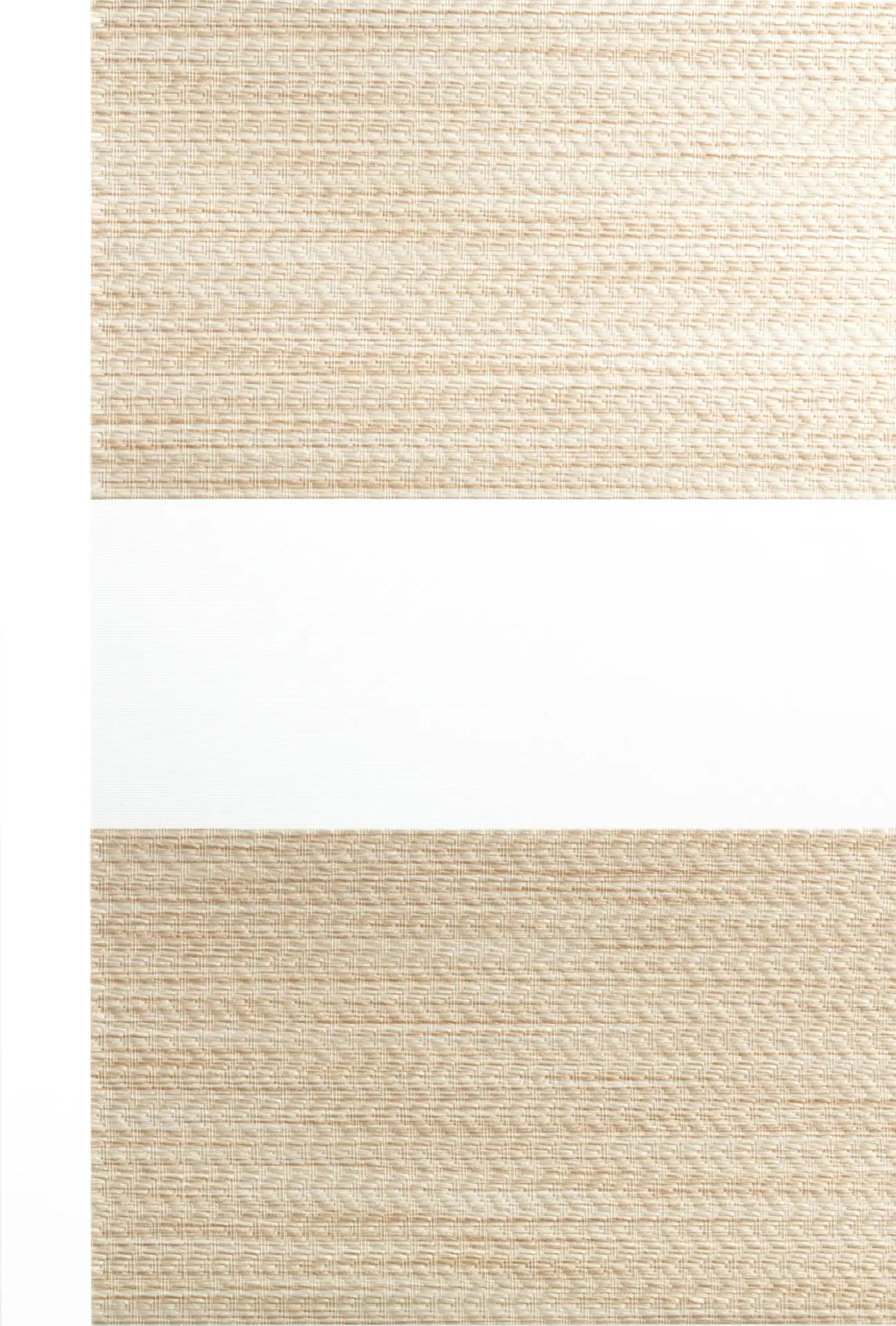 Cream Twinlight fabric with warm beige textured bands and sheer stripes.