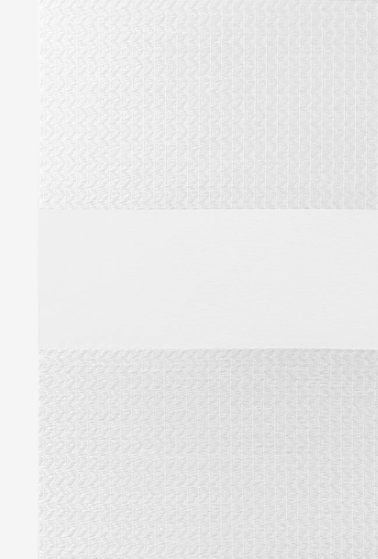 Ice White Twinlight fabric with crisp white textured bands and sheer panels.