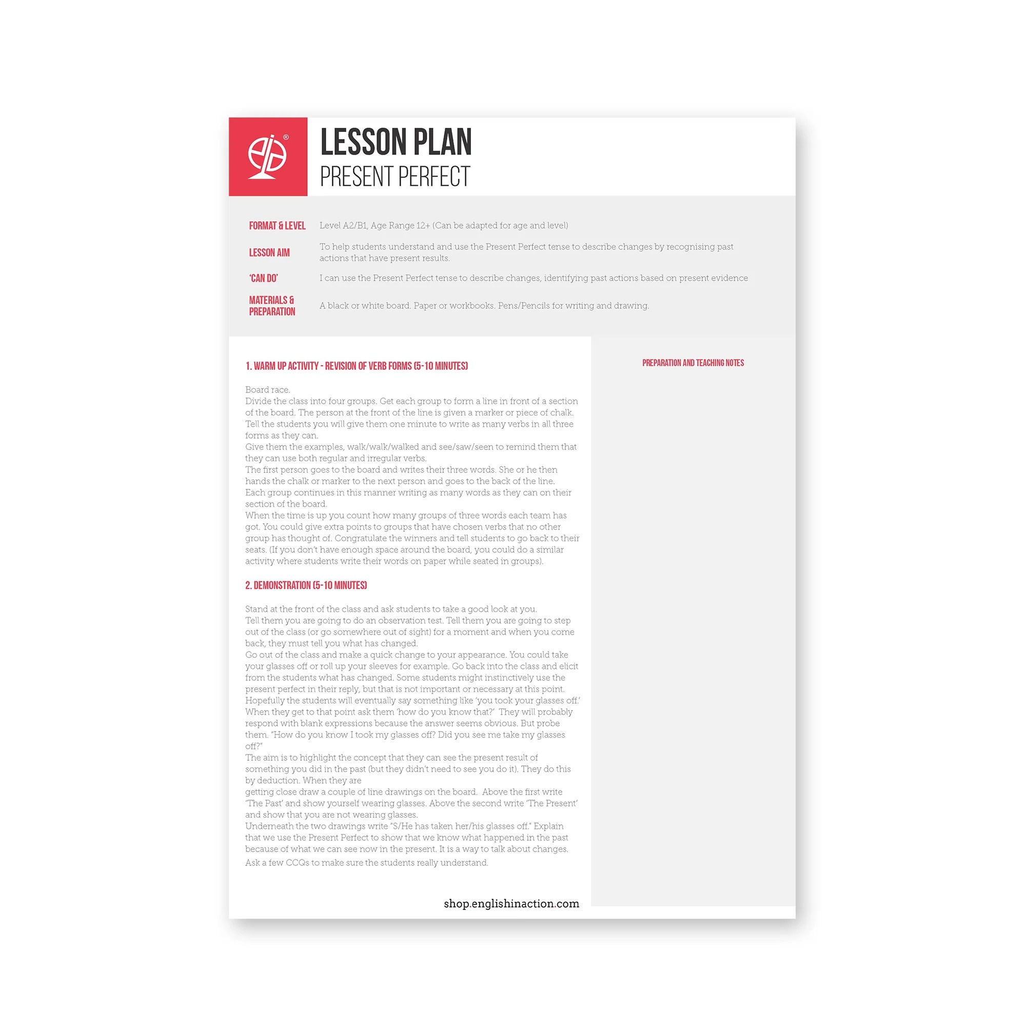 Present Perfect Efl Lesson Plan Eia Shop