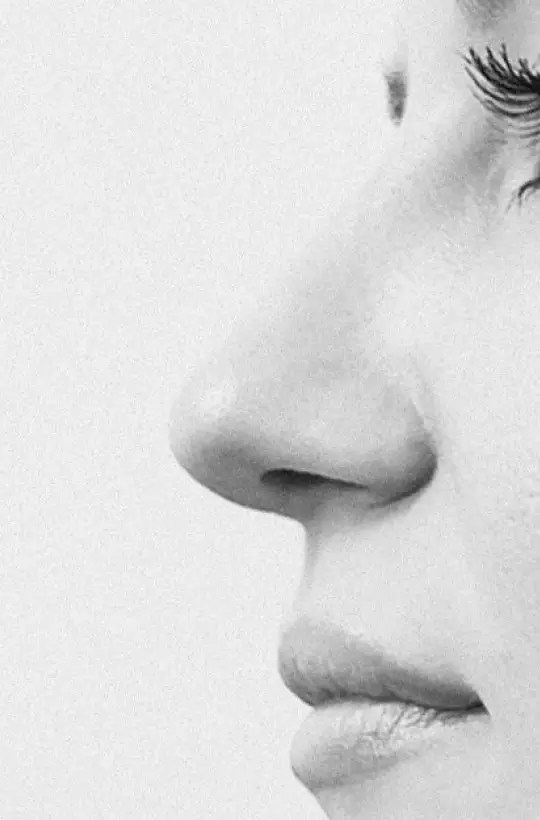 Black and white profile of a woman's nose and lips